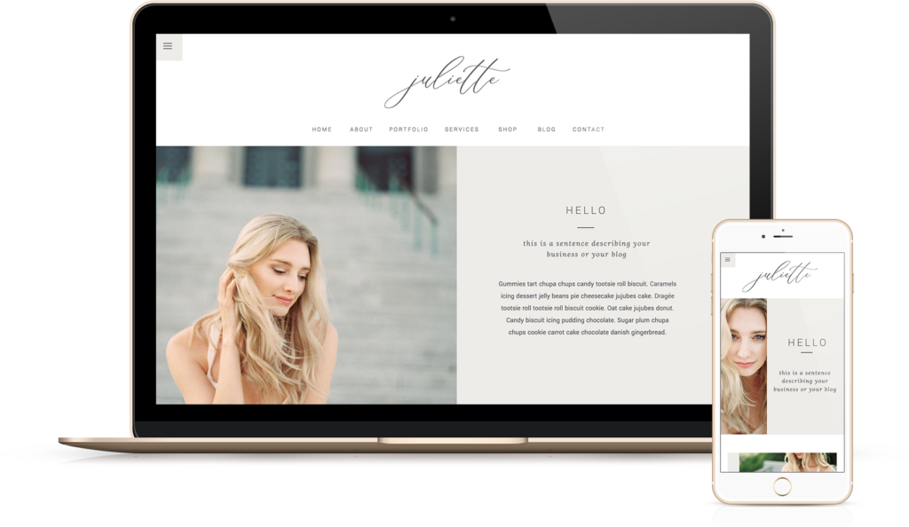 Juliette photography website design template, offering a modern, sophisticated, and minimalist design for photographers.