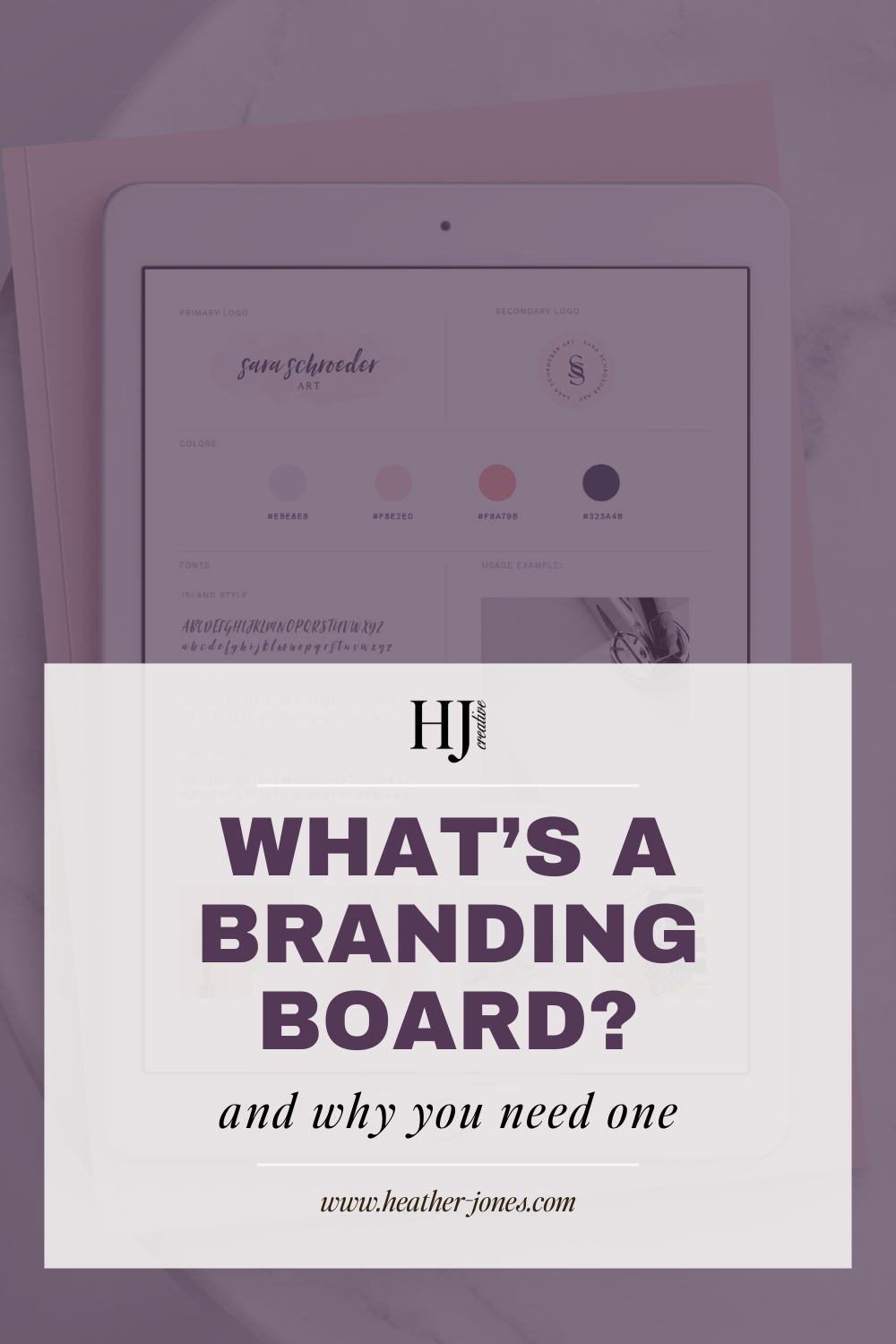 Pin image for blog post on how to create a branding board using Canva, featuring a brand style guide layout.